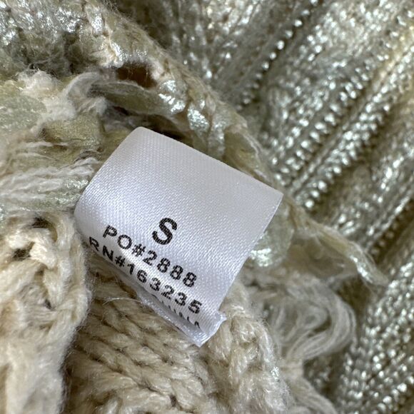 Gold Metallic Crop Tank Top knit Fringe Formal Elegant Women’s Size S Unique - Picture 11 of 11